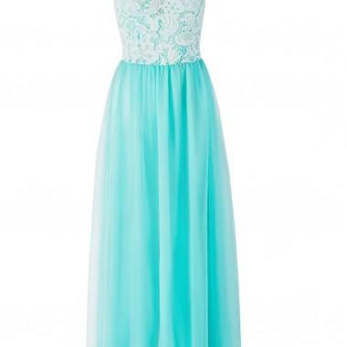 Fashion Lace Panel Gauze Turquoise Maxi Dress