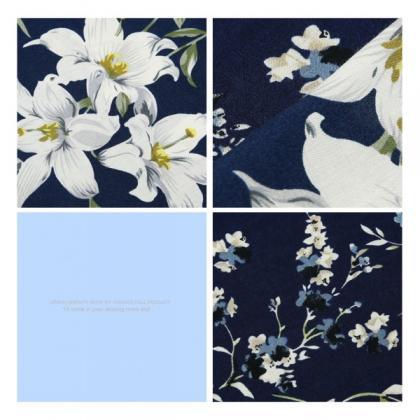 White Floral Print Navy Blue Crew Neck Sleeveless..