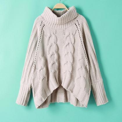 Fashion High-necked Sweater For Women - Light Grey