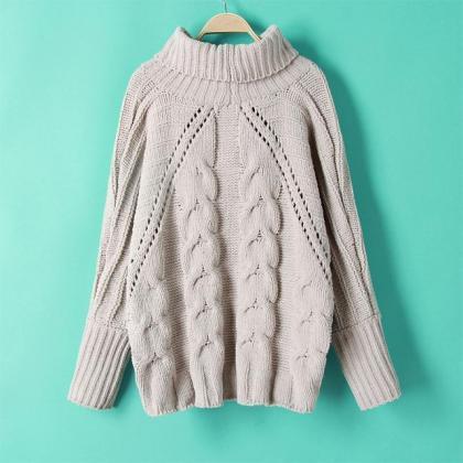 Fashion High-necked Sweater For Women - Light Grey