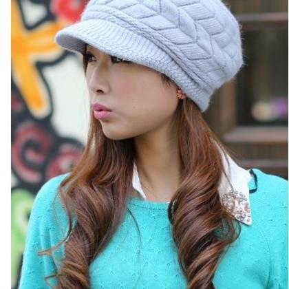 Cute Winter Hat Knit Cap For Women - Blue