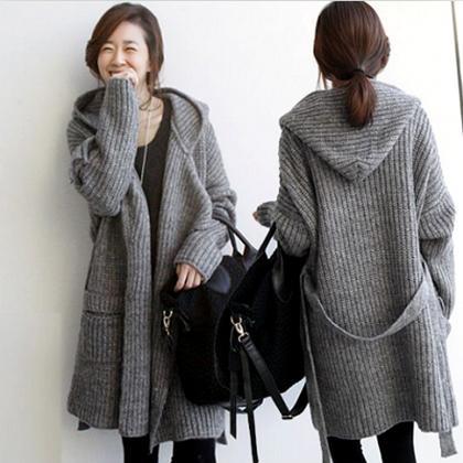 Fashion Winter Long Sleeve Hooded Sweater Cardigan..
