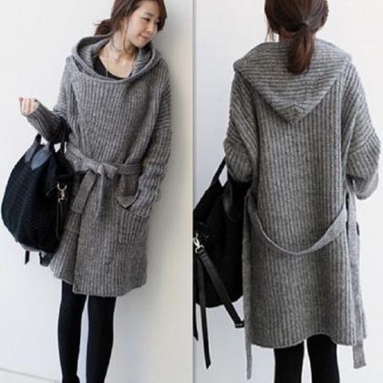 Fashion Winter Long Sleeve Hooded Sweater Cardigan..