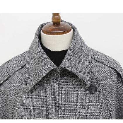 High Quality British Style Grid Double-breasted..