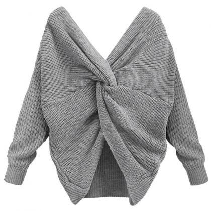 V Neck Irregular Back Long Sleeve Sweater For..