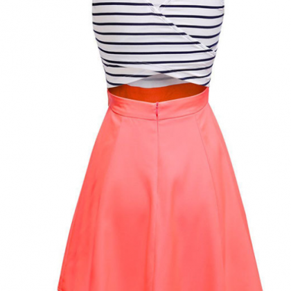 Fashion Sleeveless Stripe Print Dress - Orange