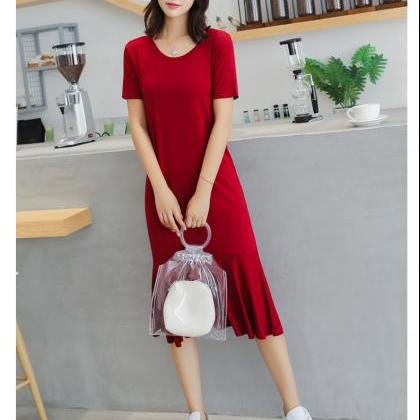 Casual Short Sleeve Solid Long Dress