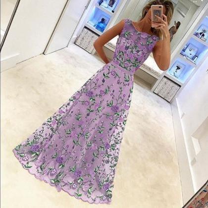 Purple Luxurious Embroidery Maxi Dress