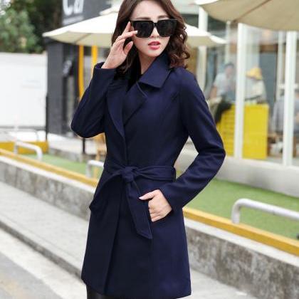 Design Cashmere Fashion Coat For Woman - Navy