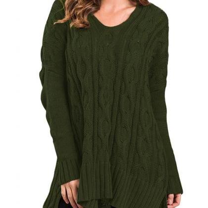 Design Fashion V Neck High Low Pullover Sweater..