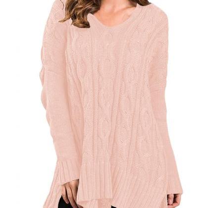 Design Fashion V Neck High Low Pullover Sweater..