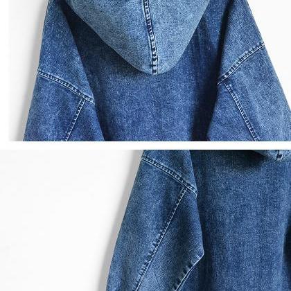 Design Hooded Jeans Dress - Blue