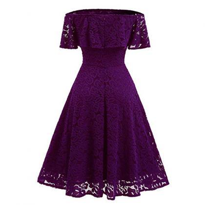Purple Lace Off-the-shoulder Short Skater Dress