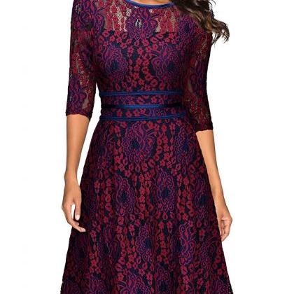 Good Quality Elegant Splice Lace Dress - Wine Red