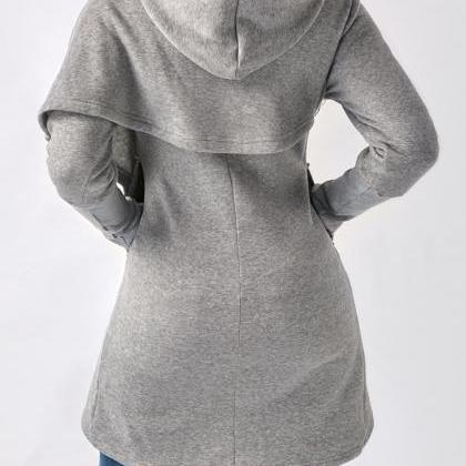 Fashion Asymmetric Hem Long Sleeve Solid Grey..