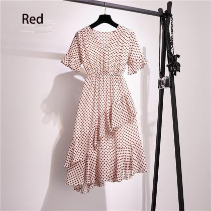 Charming V Neck Short Sleeve Polka Dot Print Dress