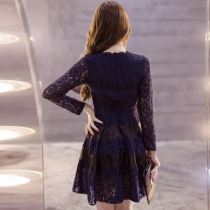 Good Quality Long Sleeve Lace A Line Mini Dress -..
