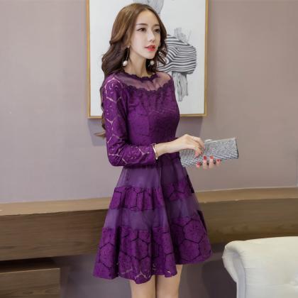 Good Quality Long Sleeve Lace A Line Mini Dress -..