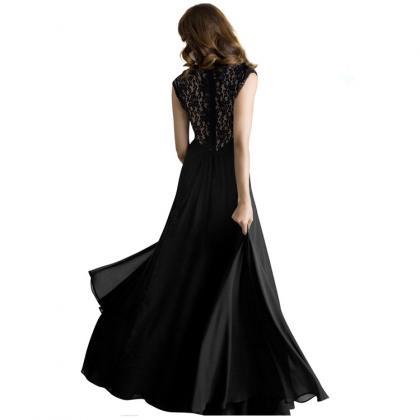 Charming V Neck Hollow Sleeveless Lace Maxi Dress..