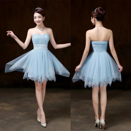 Beautiful Strapless Light Blue Color Beading Prom..