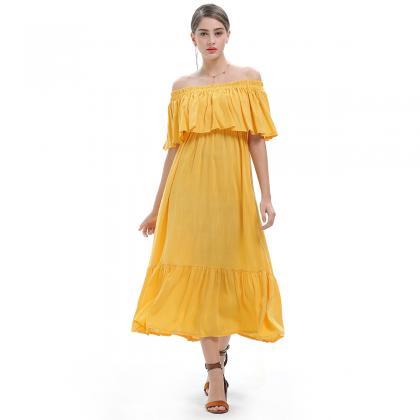 Yellow Off Shoulder Chiffon Ruffle Maxi Dress