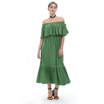 Green Off Shoulder Chiffon Maxi Dress
