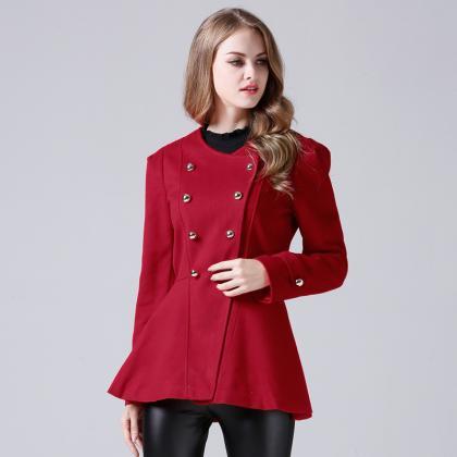 High Quality Red Double Breasted Wool Winter Coat