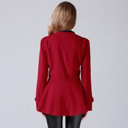 High Quality Red Double Breasted Wool Winter Coat