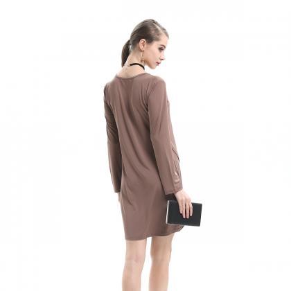 Crew Neck Long Sleeves Mini Shift Dress Featuring..