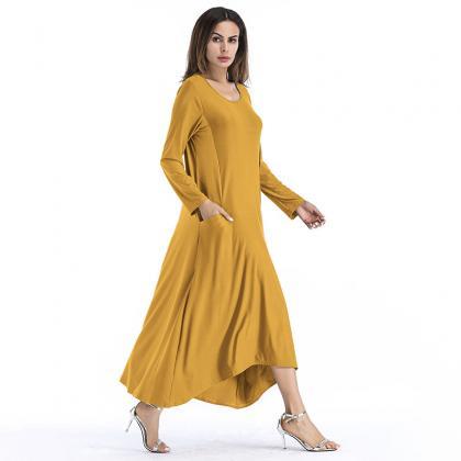 Fashion Solid Color Long Sleeve Maxi Dress -..