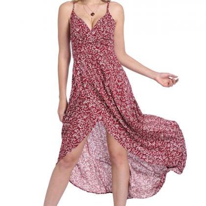 Sleeveless Deep V Neck Floral Printed Maxi Dress -..