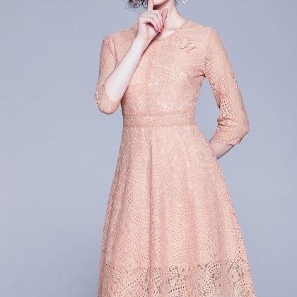 Elegant Lace A Line Dress - Pink