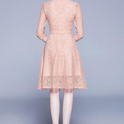 Elegant Lace A Line Dress - Pink
