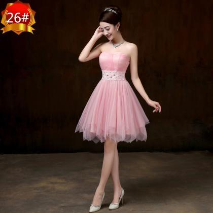 Beautiful Strapless Pink Color Beading Prom Dress