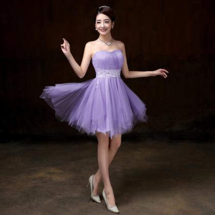 Beautiful Strapless Purple Color Beading Prom..