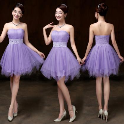 Beautiful Strapless Purple Color Beading Prom..