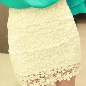 Fashion High Waisted White Lace Mini Skirt