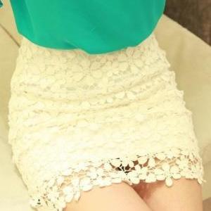 Fashion High Waisted White Lace Mini Skirt