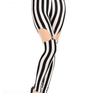 Changeable Mid Waist Striped Pattern Leggings With..