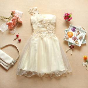 Fashion Cute One Shoulder Strapless Dress -..