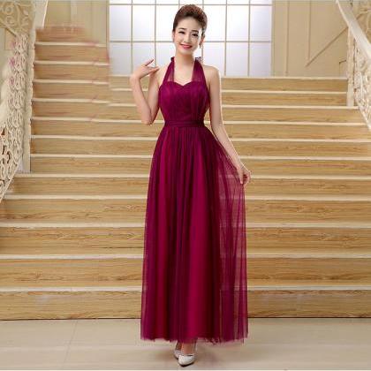 Cute Multi Wear Evening Party Dress - Wine Red