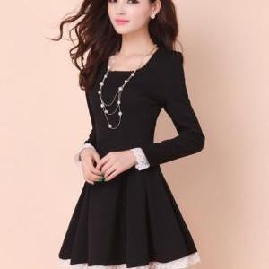 Lady A Line Long Sleeve Little Dress - Black on Luulla