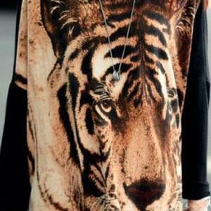 Punk Style Tiger Print Dolman Sleeve Loose T..