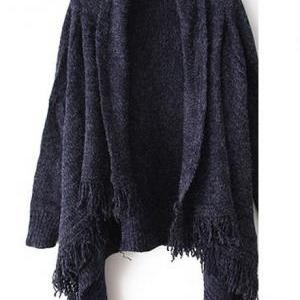 Woman Baggy Sweater Cardigans With Tassel..