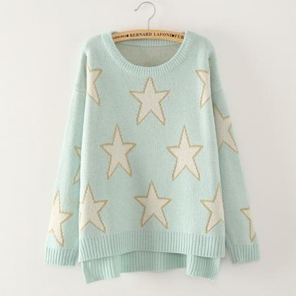 Lucky Stars Round Neck Long Sleeve Sweaters