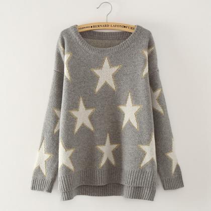 Lucky Stars Round Neck Long Sleeve Sweaters