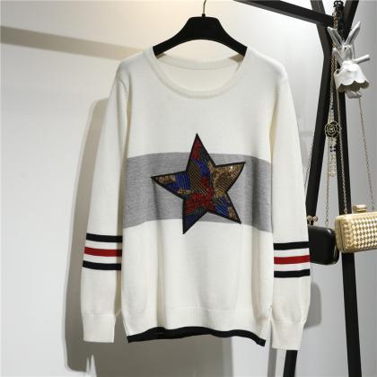 Lucky Stars Loose Woman Round Neck Batwing Sleeve..