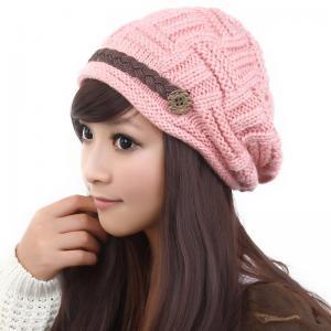 Fashion Slouchy Knitted Hat Cap For Women - Pink