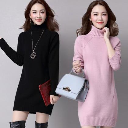 Women Turtleneck Pullover Long Casual Sweaters（5..