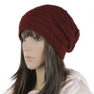 Women Knitted Hat Cap - Wine Red